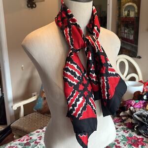 Echo Vibrant Red, Black and white print rectangular Silk Scarf